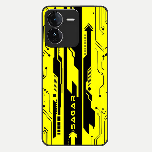  Electric Pulse CYBERPUNK Custom Name Glass Case For iQOO Z9 back cover – full design glossy printed glass finish