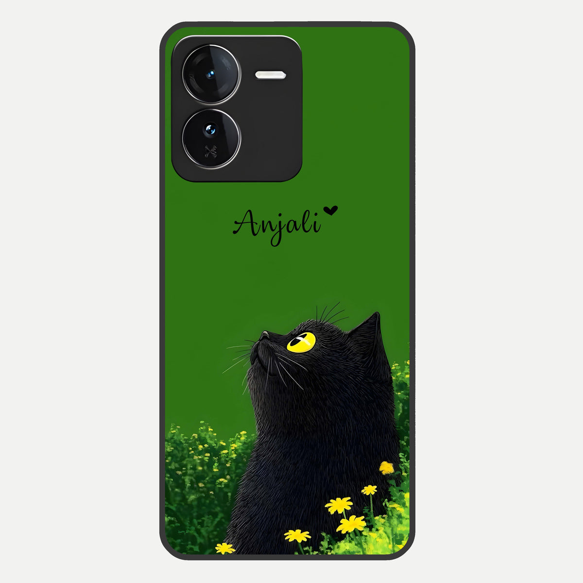  Emerald Cat Custom Name Glass Case For iQOO Z9 back cover – full design glossy printed glass finish