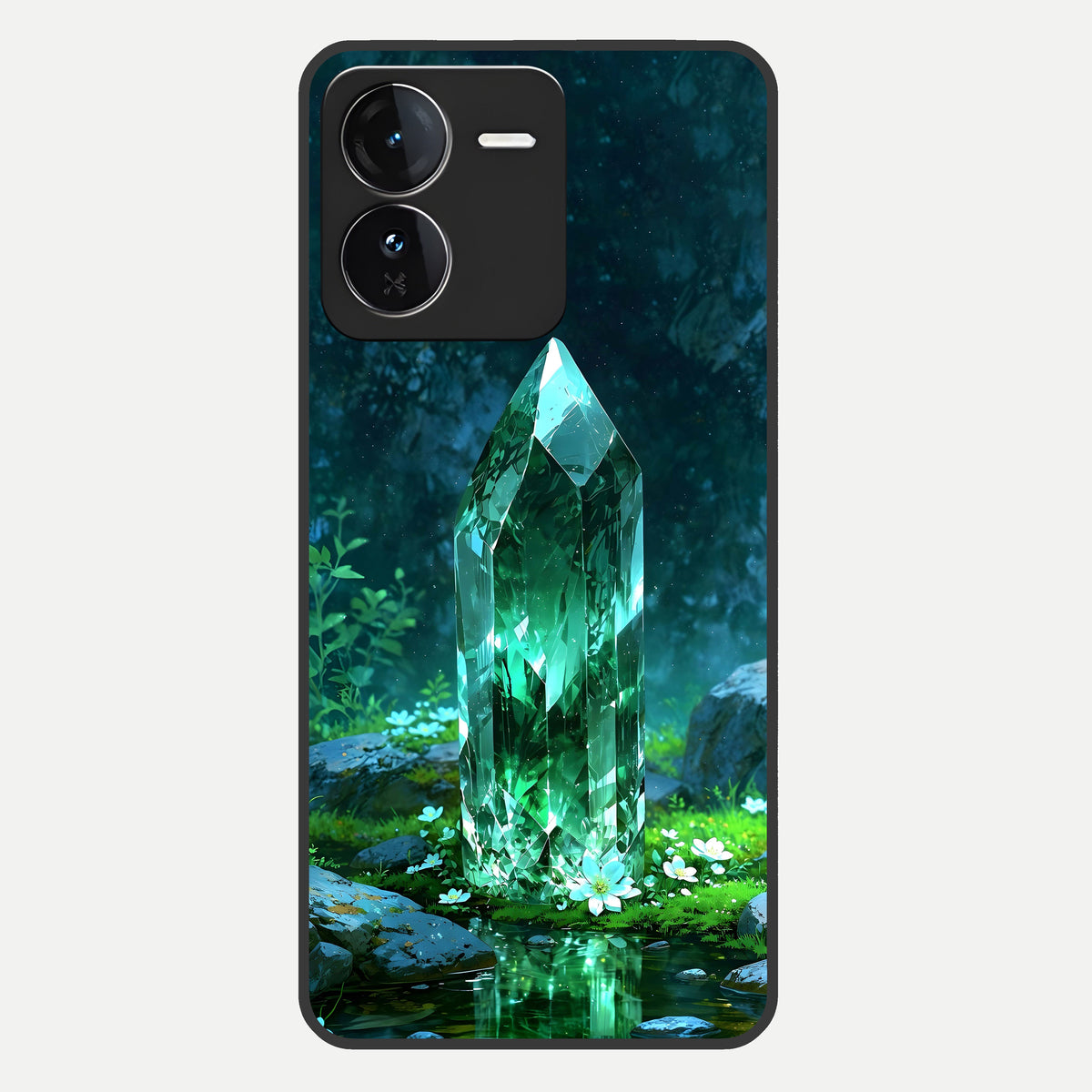  Emerald Light Crystal Glass Case For iQOO Z9 back cover – full design glossy printed glass finish