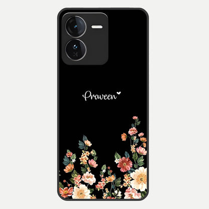  Floral Design Personalized Custom Name Glass Case For iQOO Z9 back cover – full design glossy printed glass finish