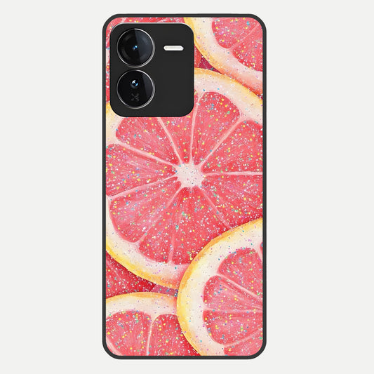  Glitter Grapefruit Glass Case For iQOO Z9 back cover – full design glossy printed glass finish