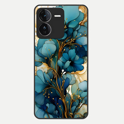  Golden Bloom Symphony Glass Case For iQOO Z9 back cover – full design glossy printed glass finish