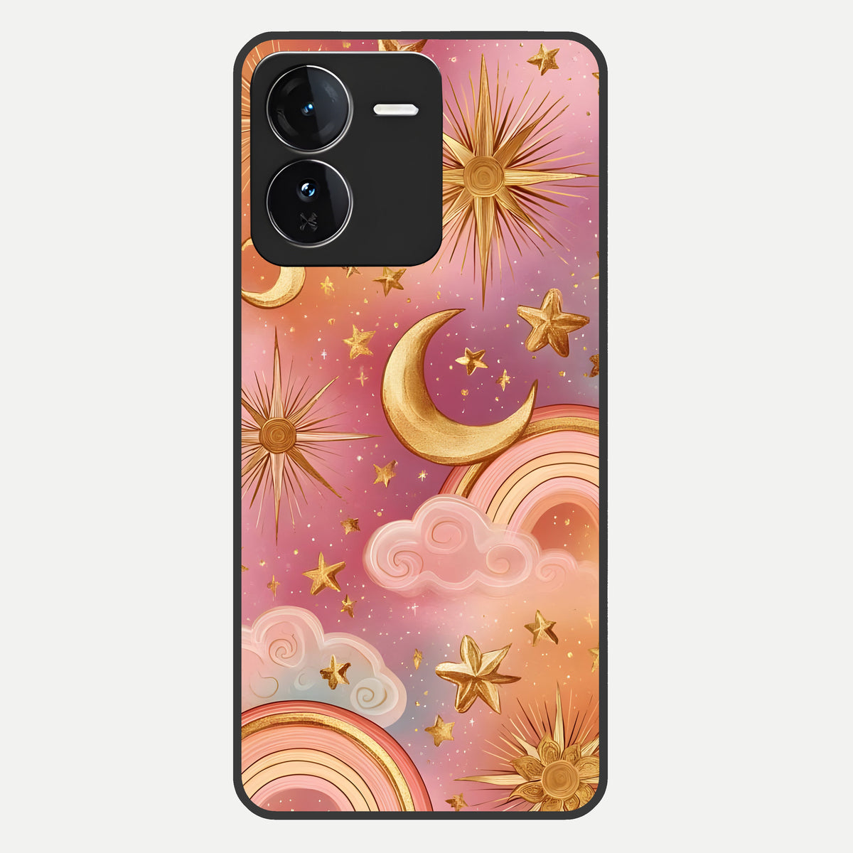  Golden Celestial Dreams Glass Case For iQOO Z9 back cover – full design glossy printed glass finish