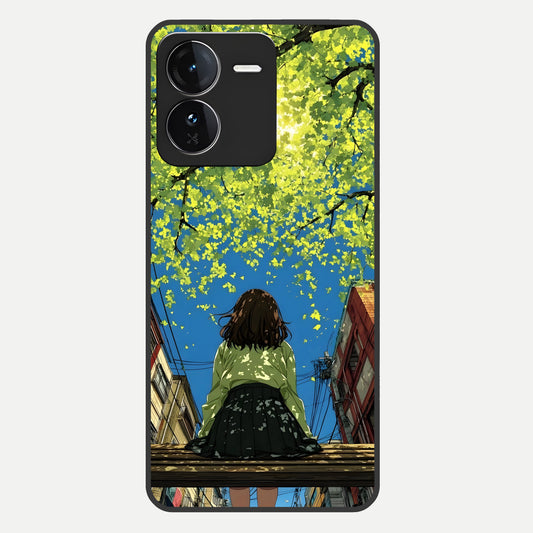  Golden Leaves Glow Glass Case For iQOO Z9 back cover – full design glossy printed glass finish
