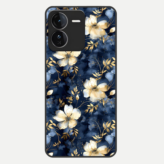  Golden Midnight Bloom Glass Case For iQOO Z9 back cover – full design glossy printed glass finish