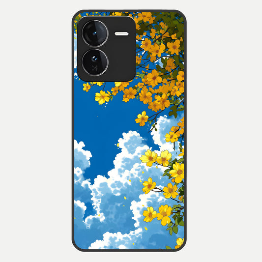  Golden Petal Sky Glass Case For iQOO Z9 back cover – full design glossy printed glass finish