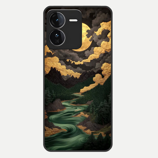  Golden River Moon Glass Case For iQOO Z9 back cover – full design glossy printed glass finish
