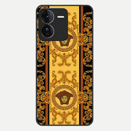  Golden Royal Heritage Glass Case For iQOO Z9 back cover – full design glossy printed glass finish