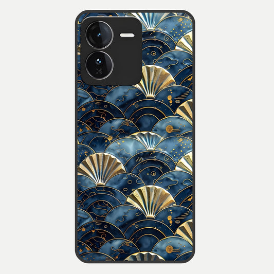  Golden Wave Luxe Glass Case For iQOO Z9 back cover – full design glossy printed glass finish