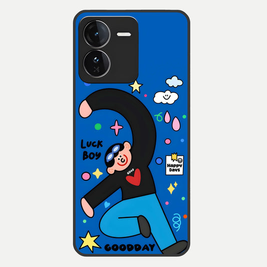  Happy Luck Vibe Glass Case For iQOO Z9 back cover – full design glossy printed glass finish