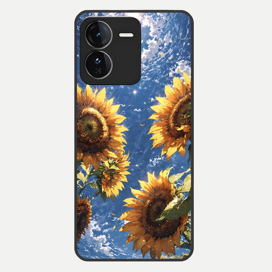 Heavenly Sunflower Rise Glass Case For iQOO Z9 back cover – full design glossy printed glass finish