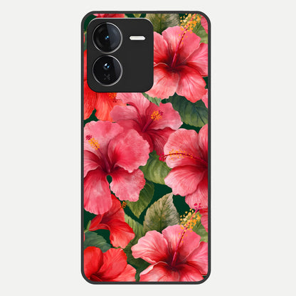  Hibiscus Pattern Glass Case For iQOO Z9 back cover – full design glossy printed glass finish