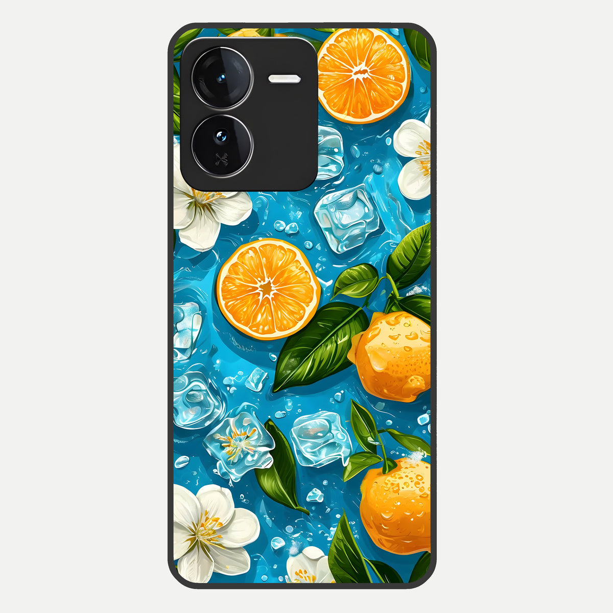  Ice Cube With Orange Glass Case For iQOO Z9 back cover – full design glossy printed glass finish