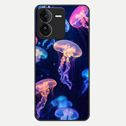  Jellyfish Pattern Glass Case For iQOO Z9 back cover – full design glossy printed glass finish