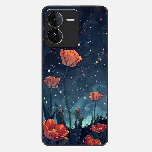  Midnight Tulip Glow Glass Case For iQOO Z9 back cover – full design glossy printed glass finish