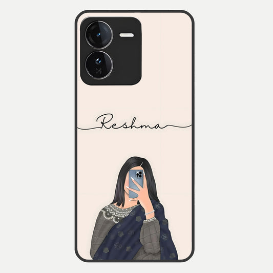  Mirror Mood Muse With Custom Name Glass Case For iQOO Z9 back cover – full design glossy printed glass finish