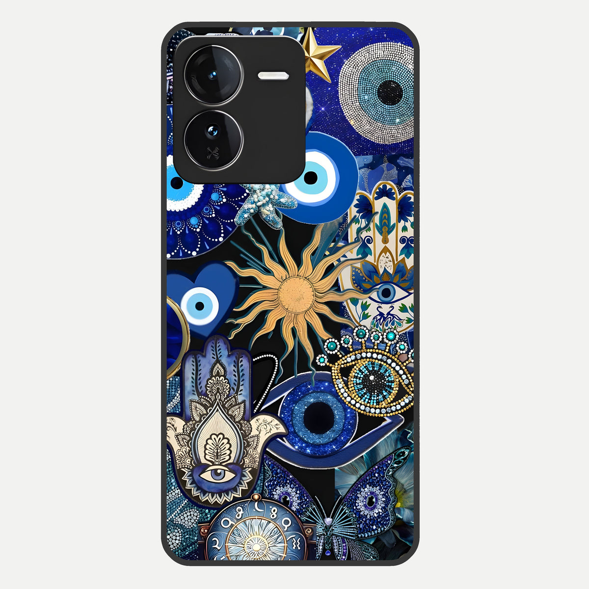  Mystic Blue Evil Eye Glass Case For iQOO Z9 back cover – full design glossy printed glass finish