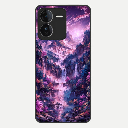  Mystic Cascade Peaks Glass Case For iQOO Z9 back cover – full design glossy printed glass finish