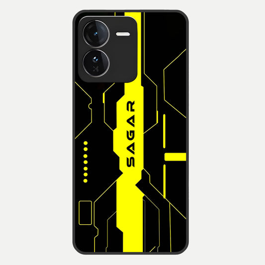  Neon CYBERPUNK Custom Name Glass Case For iQOO Z9 back cover – full design glossy printed glass finish