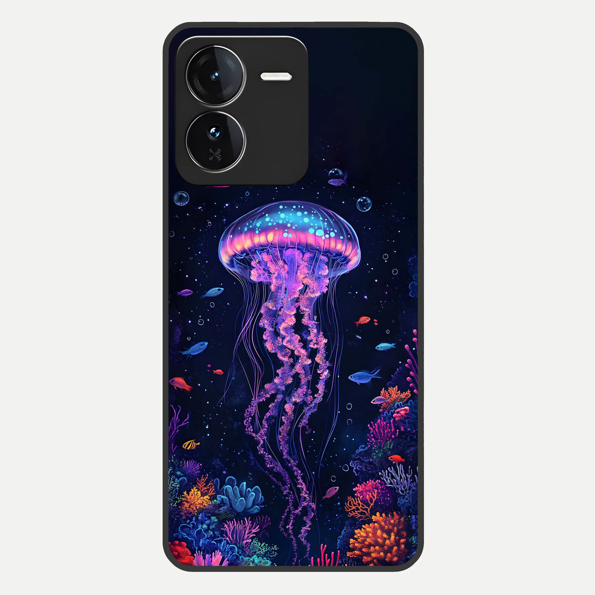  Neon Jellyfish Glass Case For iQOO Z9 back cover – full design glossy printed glass finish