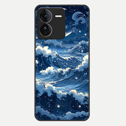  Ocean Moon Waves Glass Case For iQOO Z9 back cover – full design glossy printed glass finish