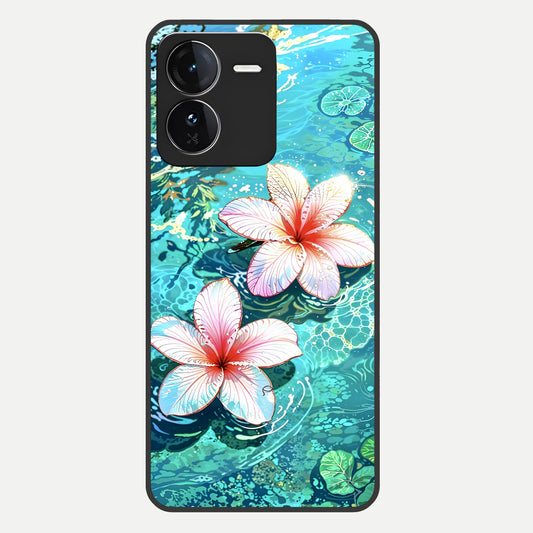  Pink Flowers in Water Glass Case For iQOO Z9 back cover – full design glossy printed glass finish