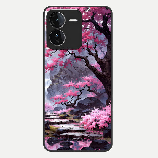  Pink Sunflower Glow Glass Case For iQOO Z9 back cover – full design glossy printed glass finish