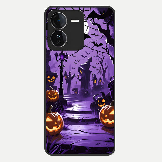  Pumpkin Patch Halloween Glass Case For iQOO Z9 back cover – full design glossy printed glass finish