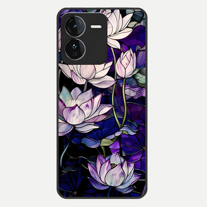  Purple Lotus Pattern Glass Case For iQOO Z9 back cover – full design glossy printed glass finish