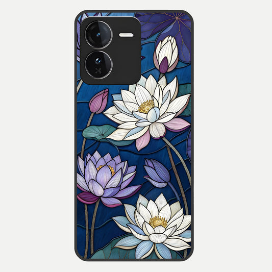  Purple Lotus Stained Glass Case For iQOO Z9 back cover – full design glossy printed glass finish