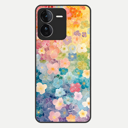  Rainbow Blossom Burst Glass Case For iQOO Z9 back cover – full design glossy printed glass finish