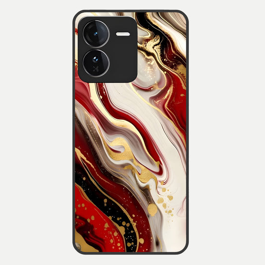  Red And White Marble Glass Case For iQOO Z9 back cover – full design glossy printed glass finish