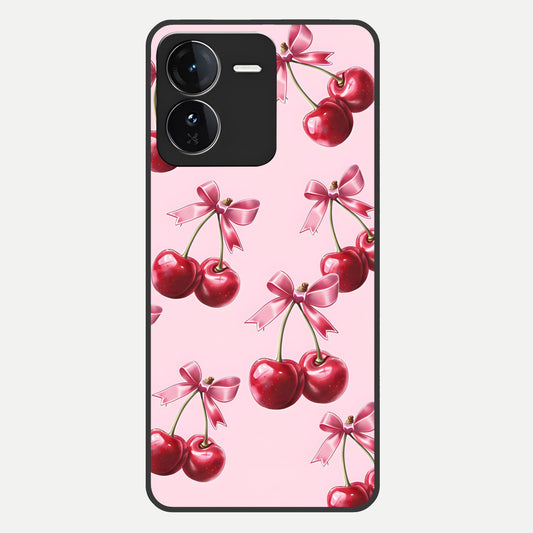  Red Cherries Pattern Glass Case For iQOO Z9 back cover – full design glossy printed glass finish