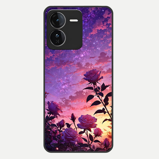  Starlit Rose Twilight Glass Case For iQOO Z9 back cover – full design glossy printed glass finish