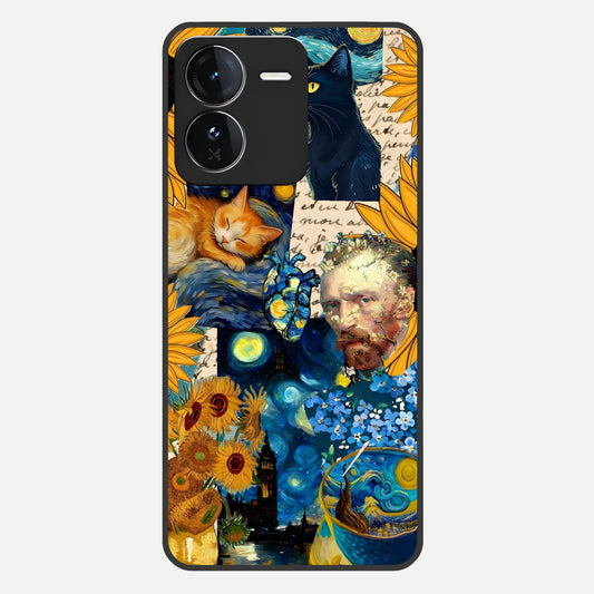  Sunflower Chic Mood Custom Name Glass Case For iQOO Z9 back cover – full design glossy printed glass finish