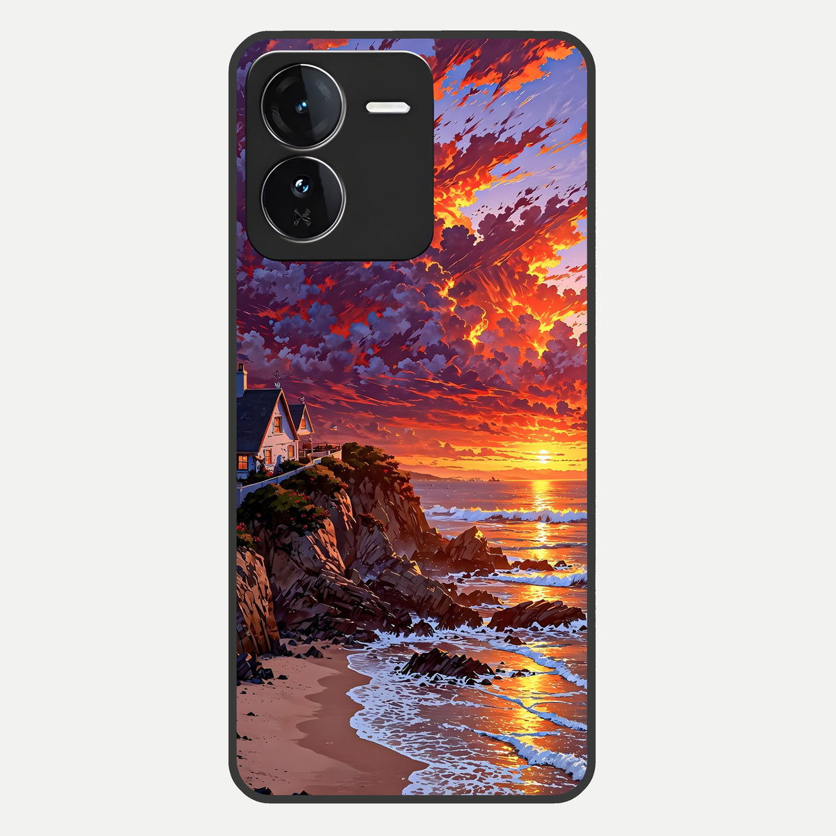  Sunset House By Sea Glass Case For iQOO Z9 back cover – full design glossy printed glass finish