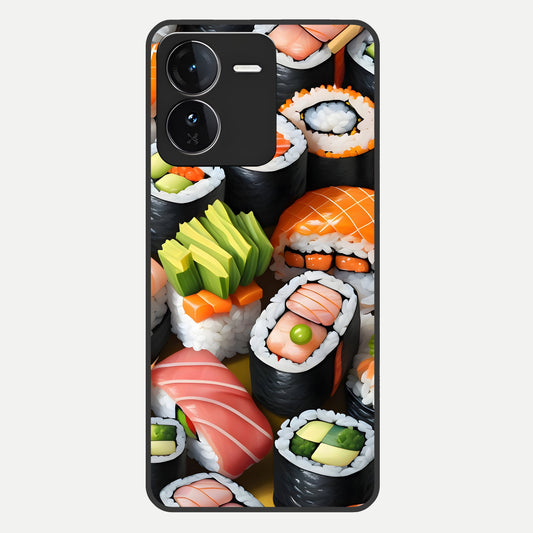  Sushi Food Pattern Glass Case For iQOO Z9 back cover – full design glossy printed glass finish