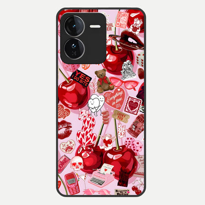  Sweet Cherry Chaos Glass Case For iQOO Z9 back cover – full design glossy printed glass finish