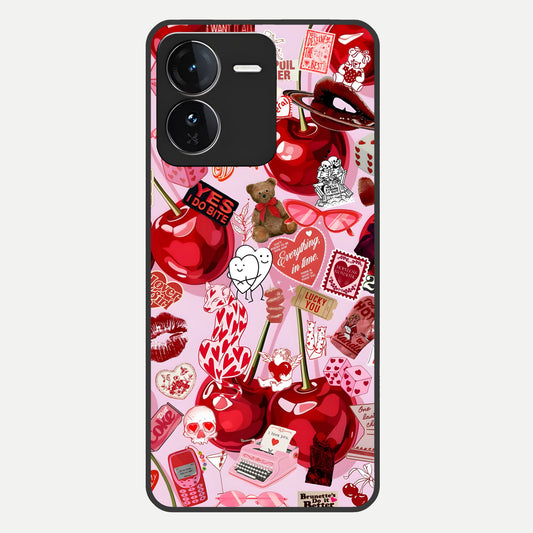  Sweet Cherry Chaos Glass Case For iQOO Z9 back cover – full design glossy printed glass finish