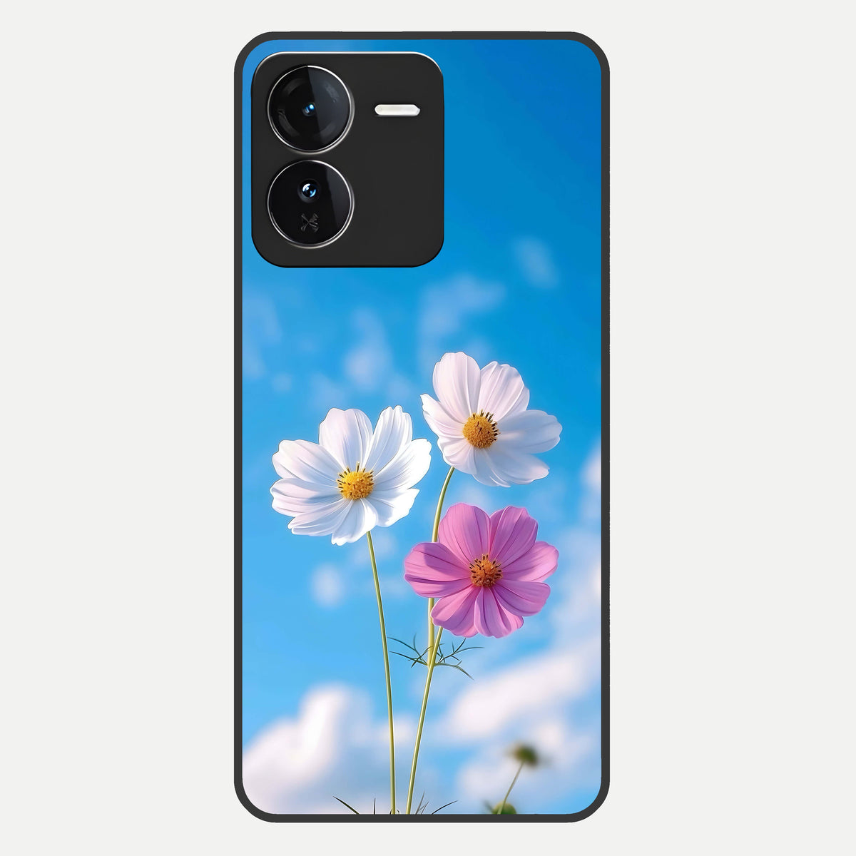  Tripple Flowers With Sky Glass Case For iQOO Z9 back cover – full design glossy printed glass finish