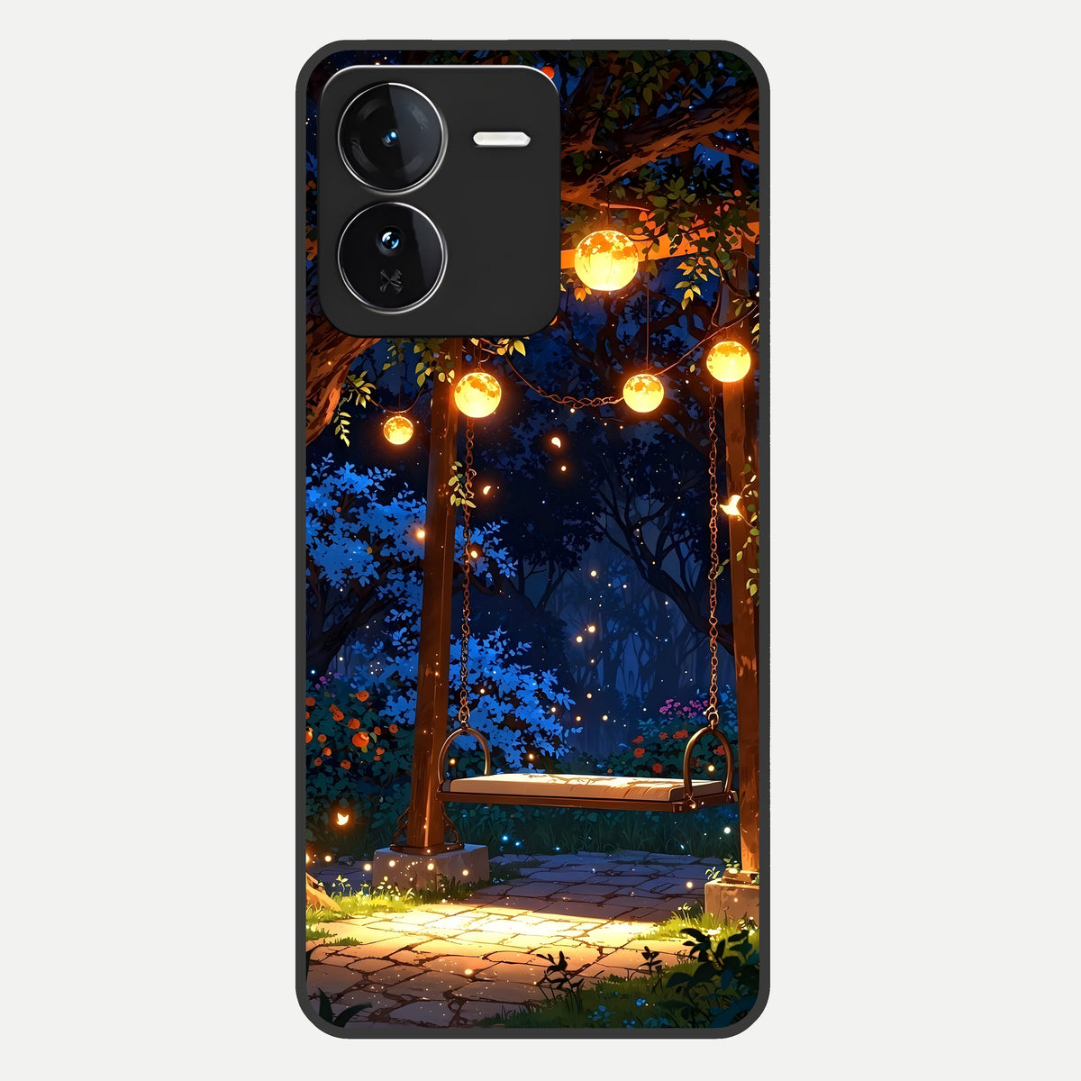  Twilight Garden Swing Glass Case For iQOO Z9 back cover – full design glossy printed glass finish