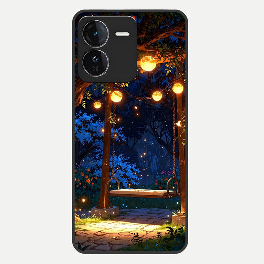 Twilight Garden Swing Glass Case For iQOO Z9 back cover – full design glossy printed glass finish