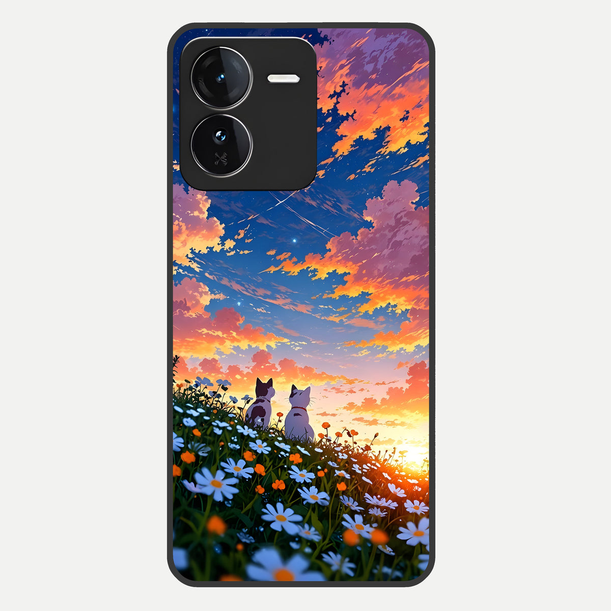  Two Cats Friends Glass Case For iQOO Z9 back cover – full design glossy printed glass finish