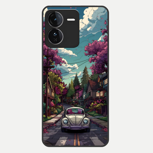  Vintage Street Drive Glass Case For iQOO Z9 back cover – full design glossy printed glass finish
