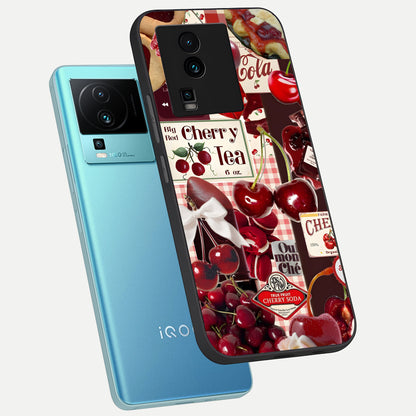  Aesthetic Cherry Tea phone case For iQOO Neo 7 Pro showing premium glass back cover with detailed artwork