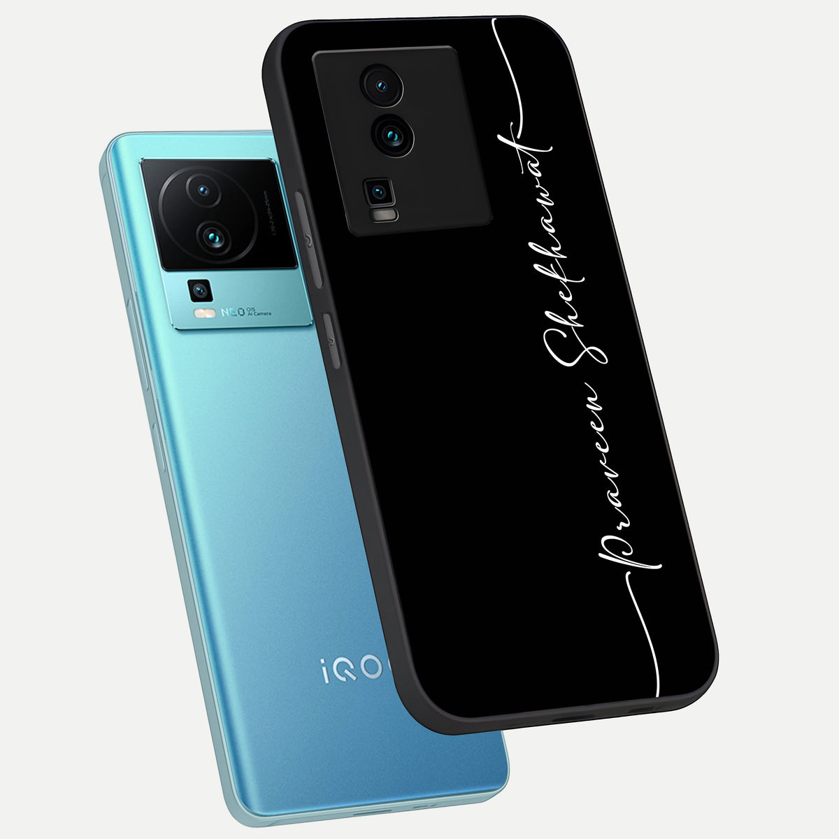  Black Tune Custom Name phone case For iQOO Neo 7 Pro showing premium glass back cover with detailed artwork