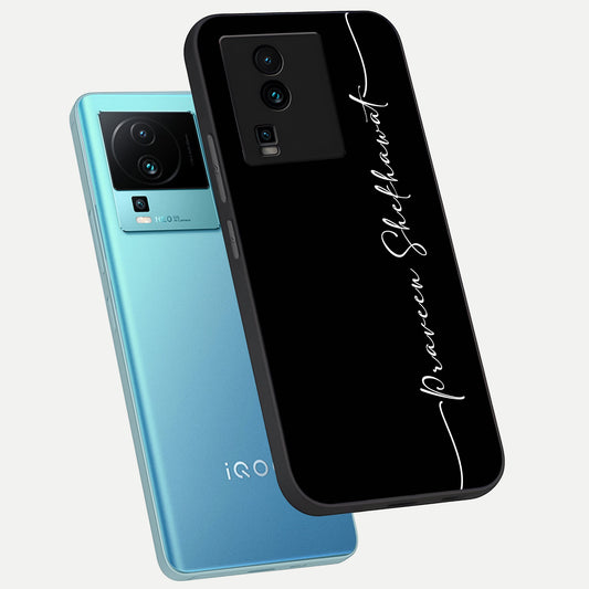  Black Tune Custom Name phone case For iQOO Neo 7 Pro showing premium glass back cover with detailed artwork