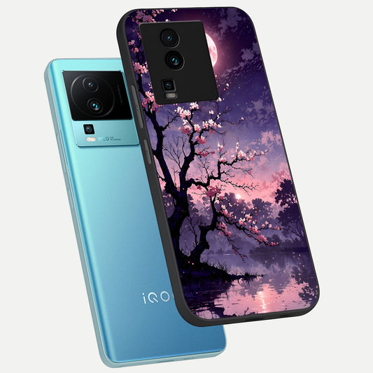  Blossom Pink Moon phone case For iQOO Neo 7 Pro showing premium glass back cover with detailed artwork
