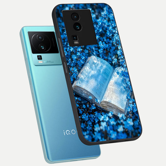  Blue Bloom Tales phone case For iQOO Neo 7 Pro showing premium glass back cover with detailed artwork