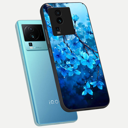  Blue Blossoms Branch phone case For iQOO Neo 7 Pro showing premium glass back cover with detailed artwork